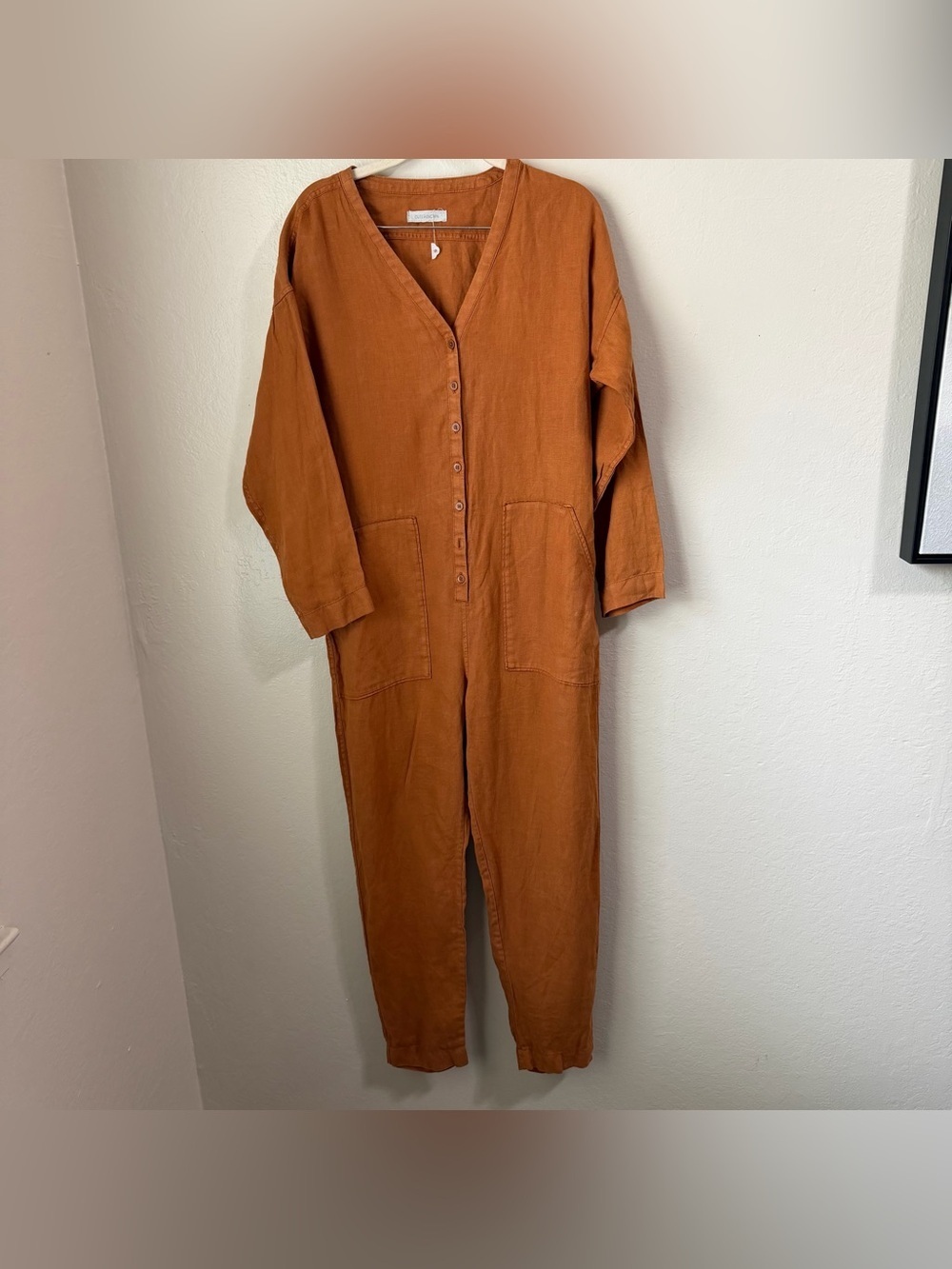 Outerknown Retrograde Linen Jumpsuit Rustic Orange Boho Utility Coveralls XS - Picture 2 of 14